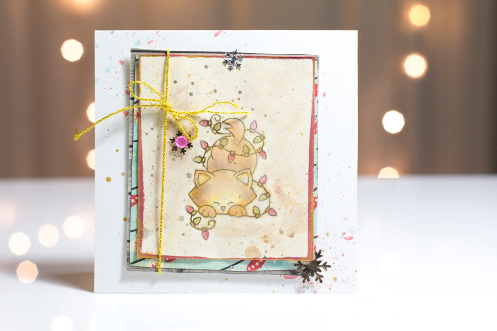 Christmas Lights Kitty card by Taheerah Atchia