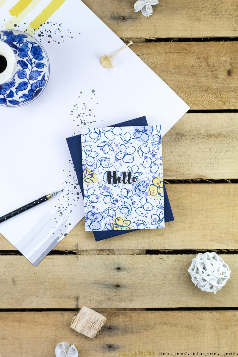 Hello Hydrangea Splatter Card by Taheerah Atchia