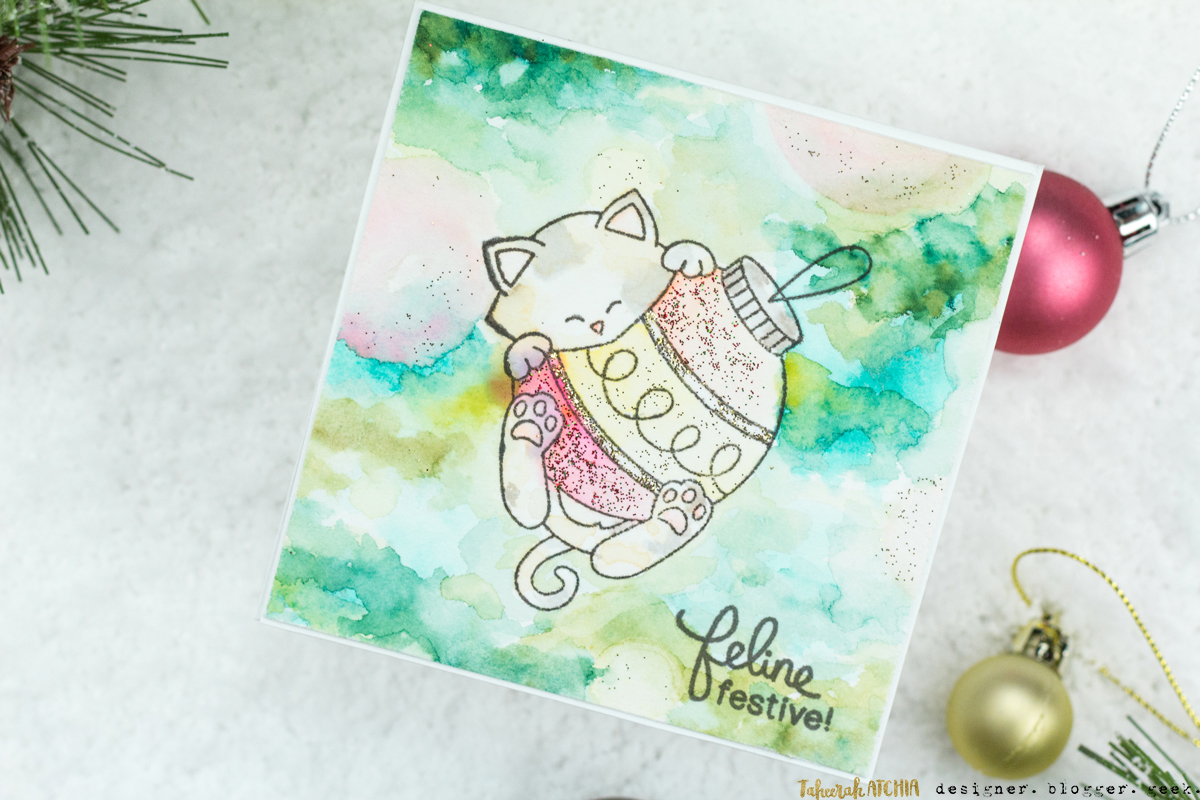 Feline Festive Kitty Ornament Christmas Card by Taheerah Atchia